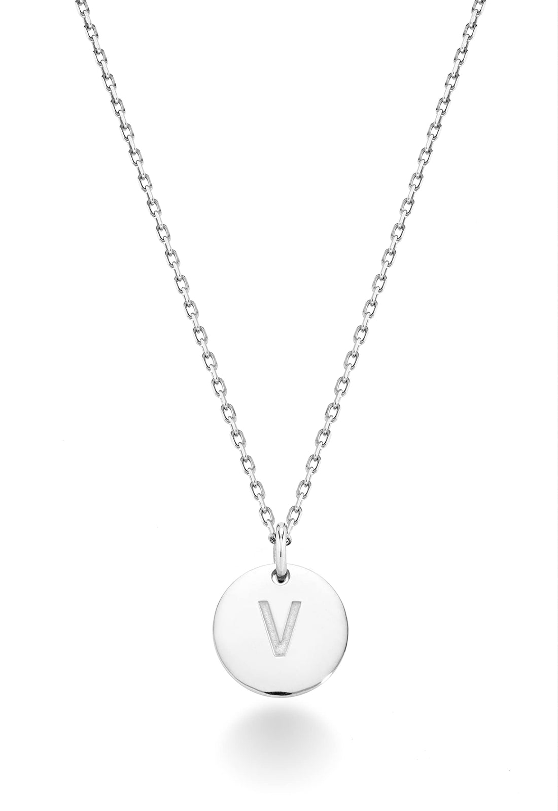 Miabella 925 sterling silver initial pendant necklace for women with polished round pendant and adjustable cable chain.