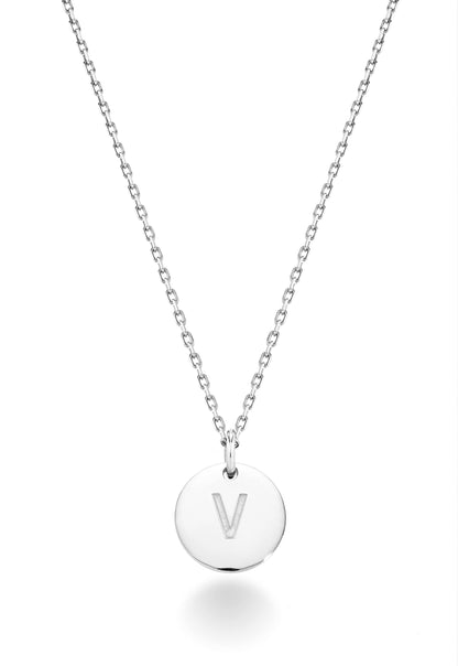 Miabella 925 sterling silver initial pendant necklace for women with polished round pendant and adjustable cable chain.
