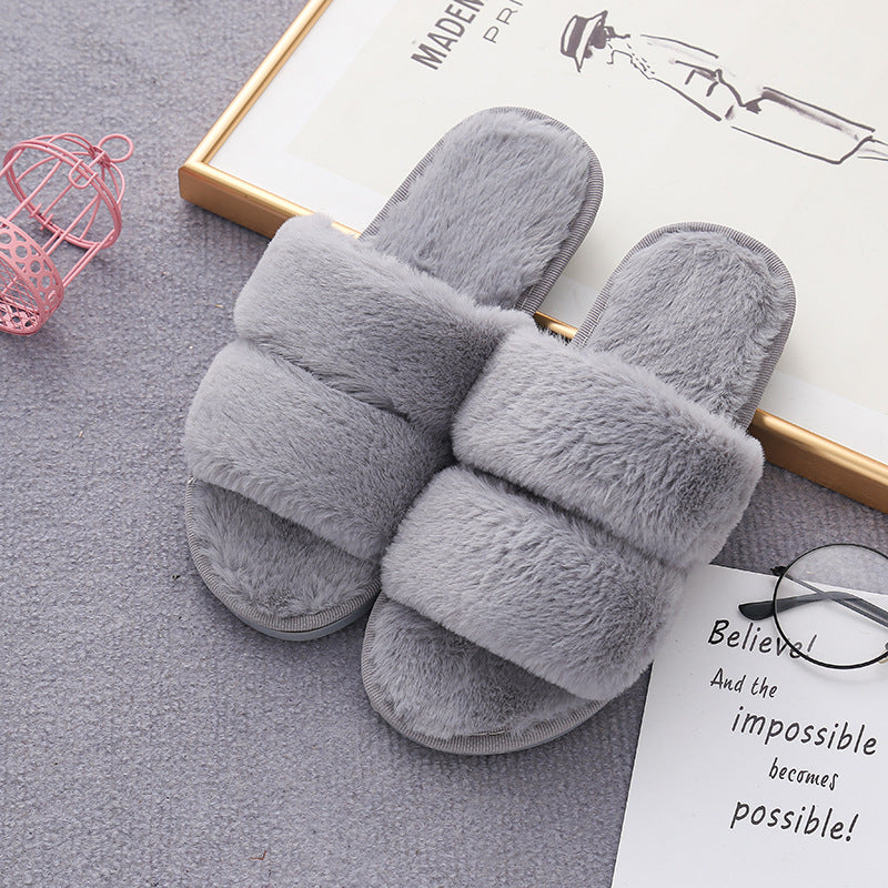 Open-Toed Furry Home Slippers for Cozy Wear
