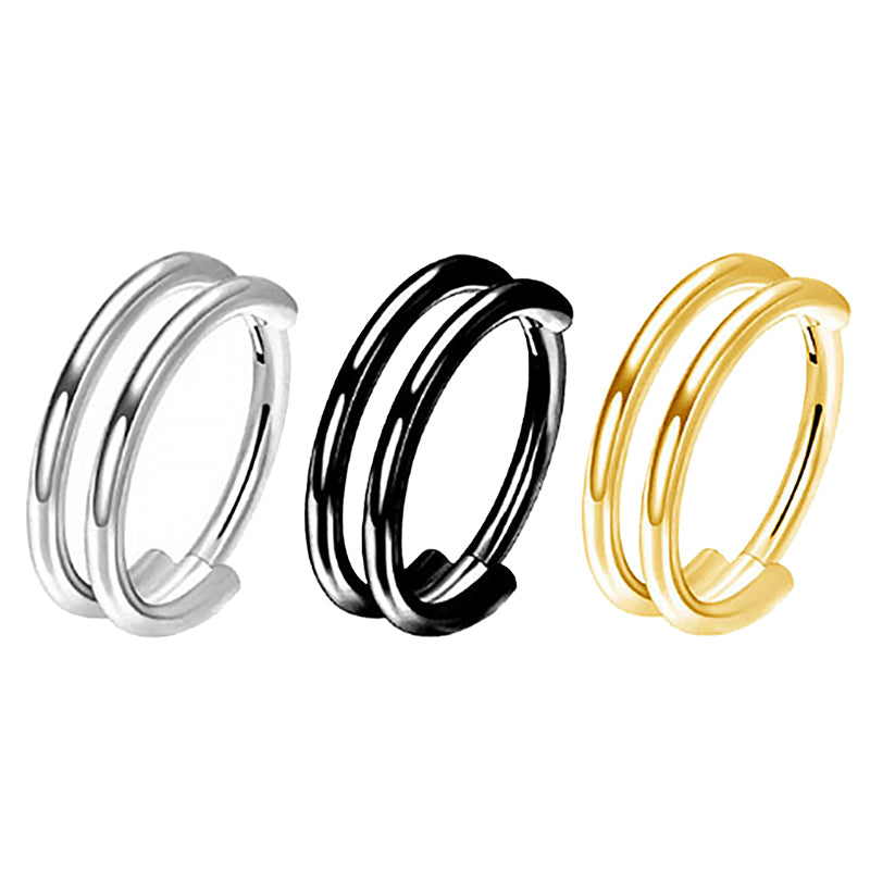 316L stainless steel nose ring trio in silver, black, and gold for stylish body piercing jewelry.