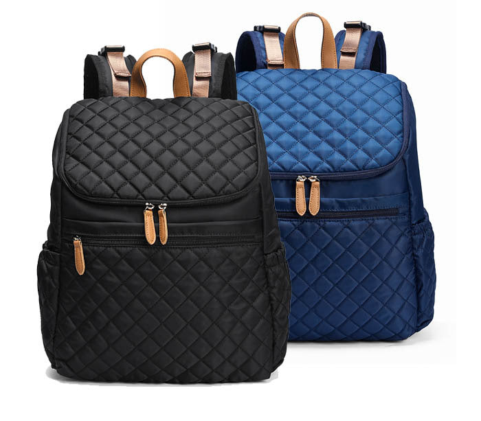 Nylon Multi-Functional Mommy Backpack with Large Capacity in black and blue color options.